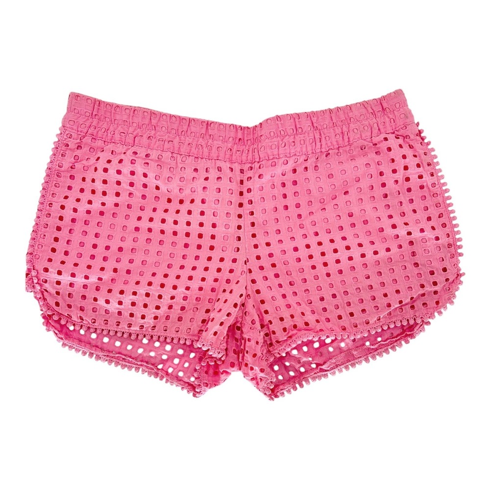 Lilly Pulitzer Target Pink Eyelet Shorts Womens Medium Pom Pom Trim